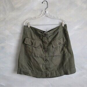 Nicole Miller Olive Khaki Green Mini Short Skirt Skort Linen Sz XL